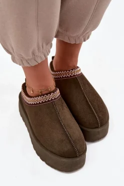 Śniegowce Damskie Z Ozdobnym Haftem Ciemnozielone Jenira