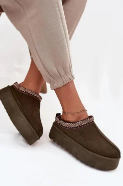 Śniegowce Damskie Z Ozdobnym Haftem Ciemnozielone Jenira