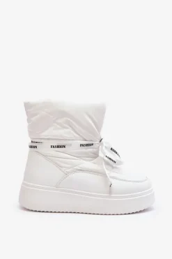 Śniegowce Damskie Z Ozdobnym Wiązaniem Białe Siracna