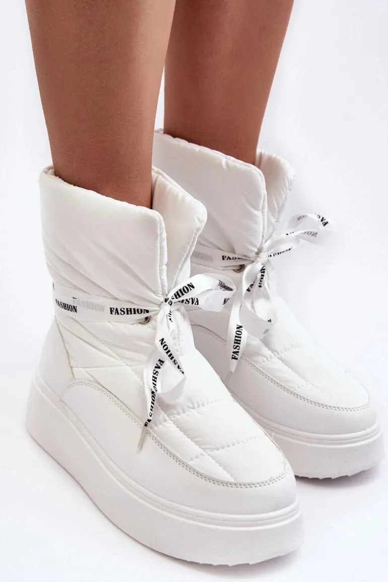 Śniegowce Damskie Z Ozdobnym Wiązaniem Białe Siracna