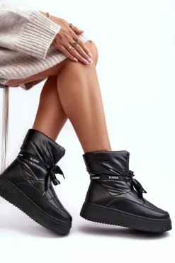 Śniegowce Damskie Z Ozdobnym Wiązaniem Czarne Siracna