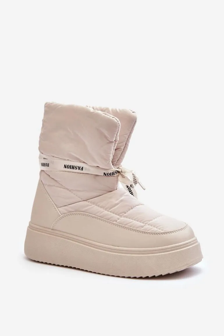 Śniegowce Damskie Z Ozdobnym Wiązaniem Jasnobeżowe Siracna
