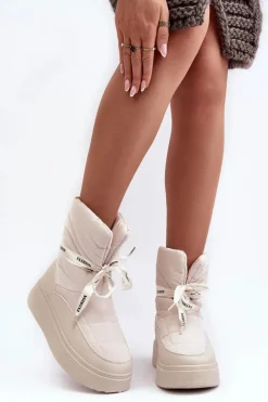 Śniegowce Damskie Z Ozdobnym Wiązaniem Jasnobeżowe Siracna
