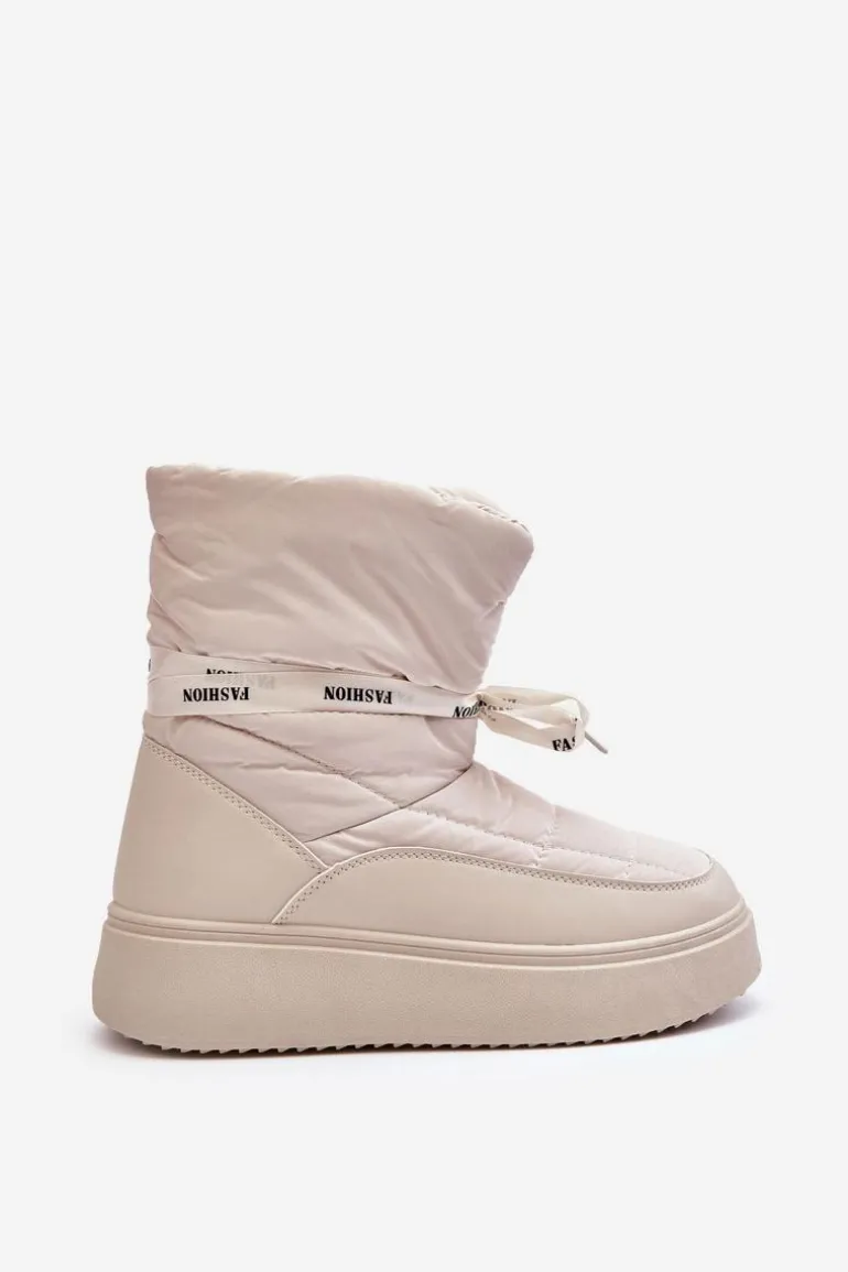 Śniegowce Damskie Z Ozdobnym Wiązaniem Jasnobeżowe Siracna