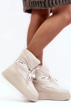 Śniegowce Damskie Z Ozdobnym Wiązaniem Jasnobeżowe Siracna