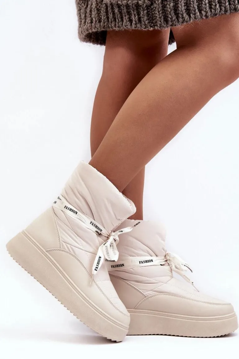 Śniegowce Damskie Z Ozdobnym Wiązaniem Jasnobeżowe Siracna