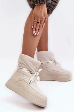 Śniegowce Damskie Z Ozdobnym Wiązaniem Jasnobeżowe Siracna