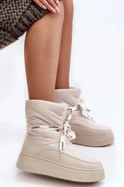 Śniegowce Damskie Z Ozdobnym Wiązaniem Jasnobeżowe Siracna