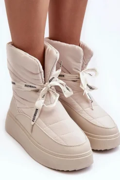 Śniegowce Damskie Z Ozdobnym Wiązaniem Jasnobeżowe Siracna