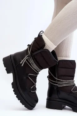 Śniegowce Damskie Z Ozdobnym Wiązaniem Czarne Rilana