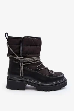 Śniegowce Damskie Z Ozdobnym Wiązaniem Czarne Rilana