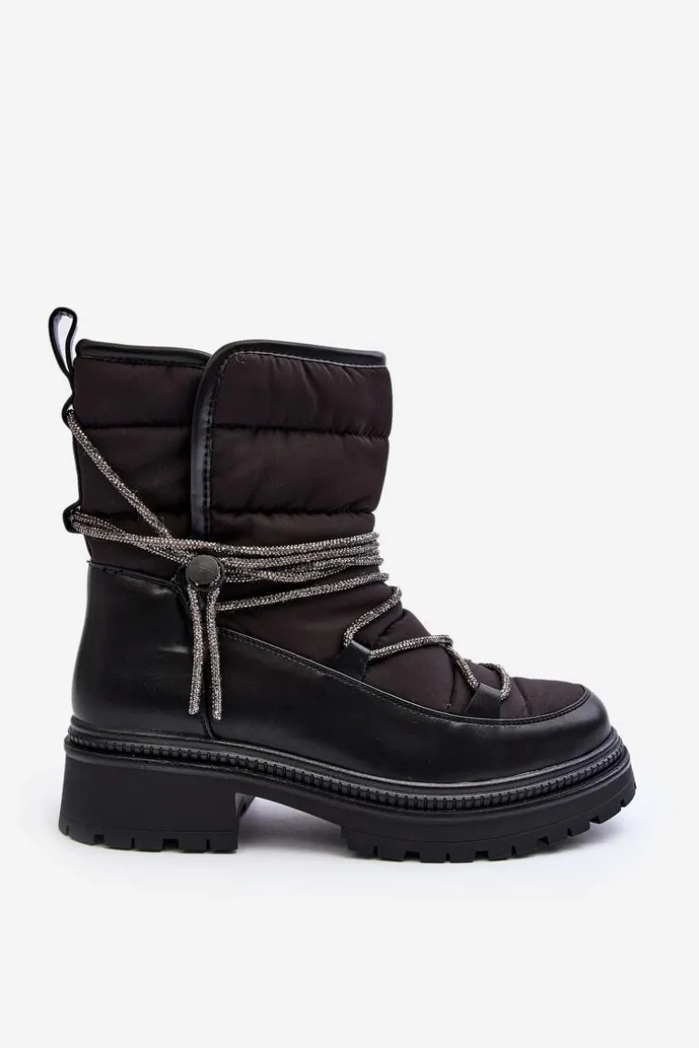 Śniegowce Damskie Z Ozdobnym Wiązaniem Czarne Rilana