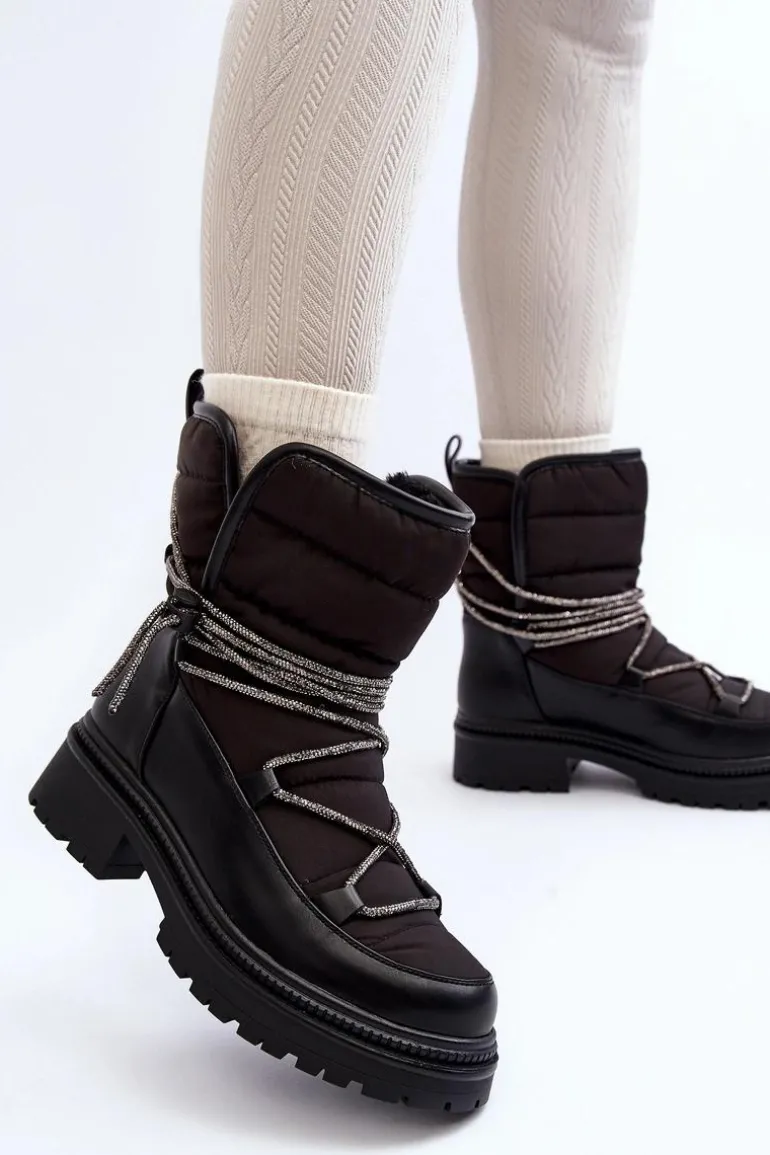 Śniegowce Damskie Z Ozdobnym Wiązaniem Czarne Rilana