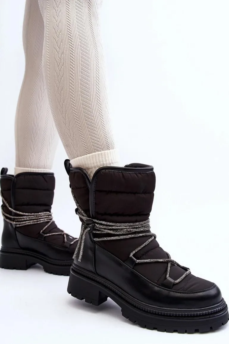 Śniegowce Damskie Z Ozdobnym Wiązaniem Czarne Rilana