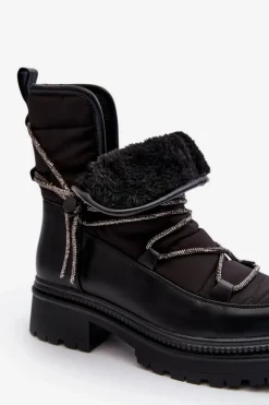 Śniegowce Damskie Z Ozdobnym Wiązaniem Czarne Rilana