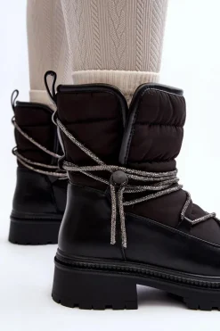 Śniegowce Damskie Z Ozdobnym Wiązaniem Czarne Rilana