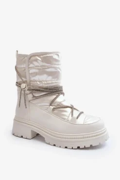Śniegowce Damskie Z Ozdobnym Wiązaniem Białe Rilana