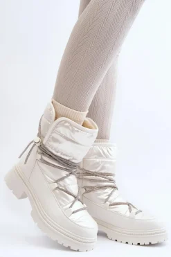 Śniegowce Damskie Z Ozdobnym Wiązaniem Białe Rilana