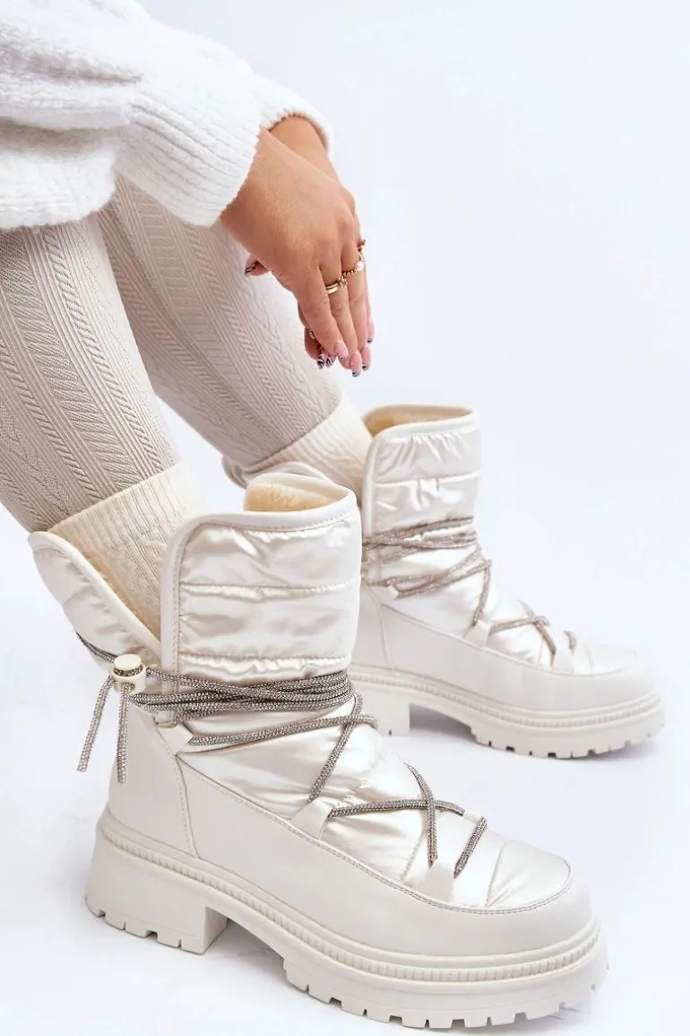 Śniegowce Damskie Z Ozdobnym Wiązaniem Białe Rilana