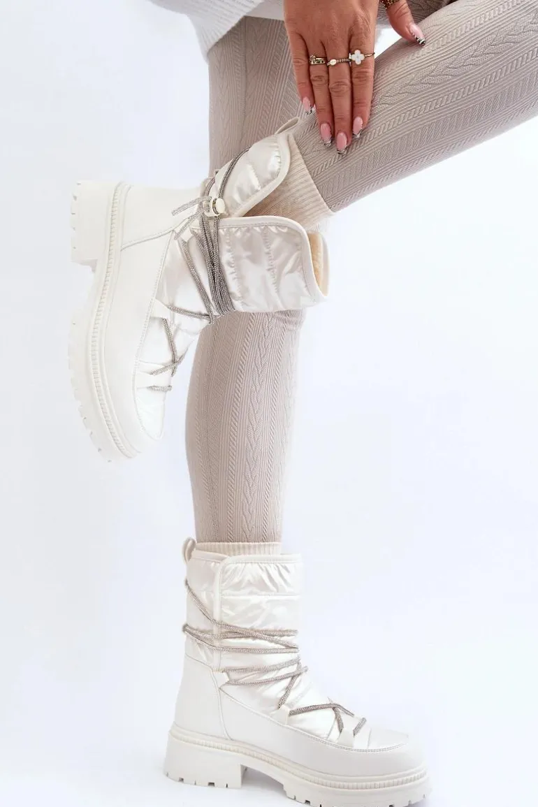 Śniegowce Damskie Z Ozdobnym Wiązaniem Białe Rilana