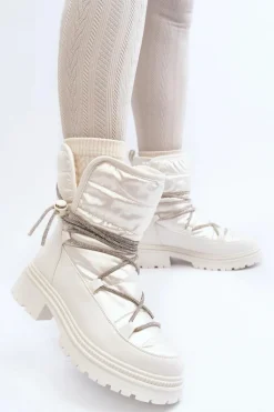 Śniegowce Damskie Z Ozdobnym Wiązaniem Białe Rilana