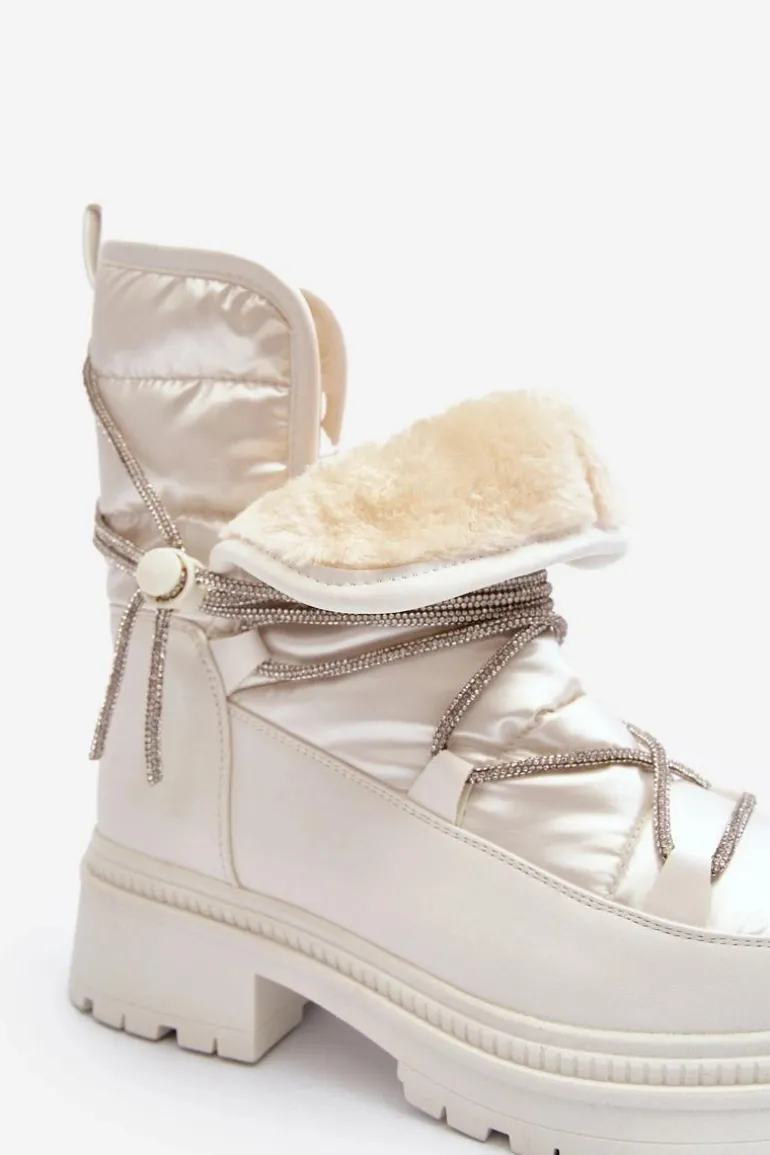 Śniegowce Damskie Z Ozdobnym Wiązaniem Białe Rilana