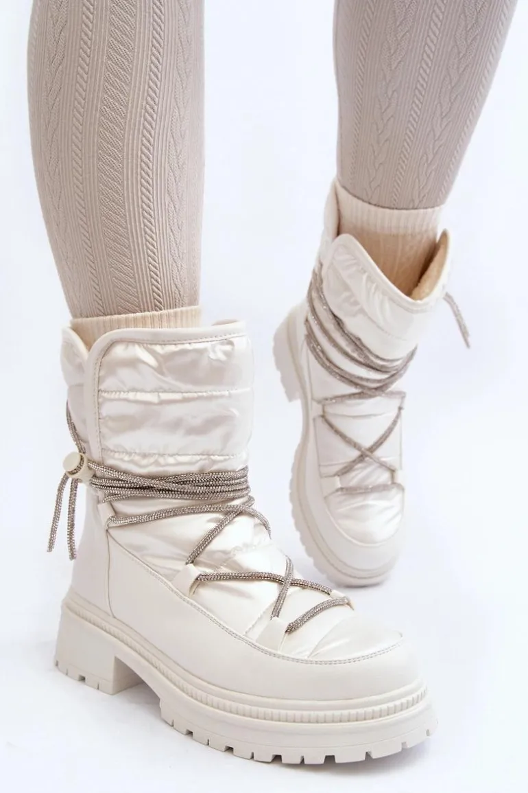 Śniegowce Damskie Z Ozdobnym Wiązaniem Białe Rilana