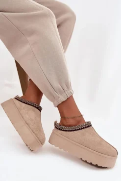 Śniegowce Damskie Z Ozdobnym Haftem Beżowe Jenira