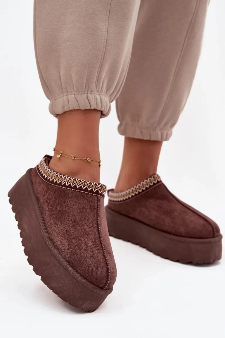 Śniegowce Damskie Z Ozdobnym Haftem Czekoladowe Jenira