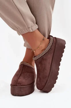 Śniegowce Damskie Z Ozdobnym Haftem Czekoladowe Jenira