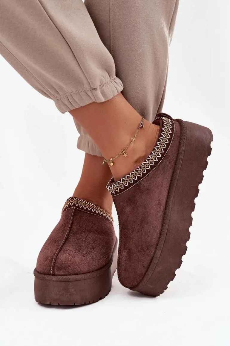 Śniegowce Damskie Z Ozdobnym Haftem Czekoladowe Jenira