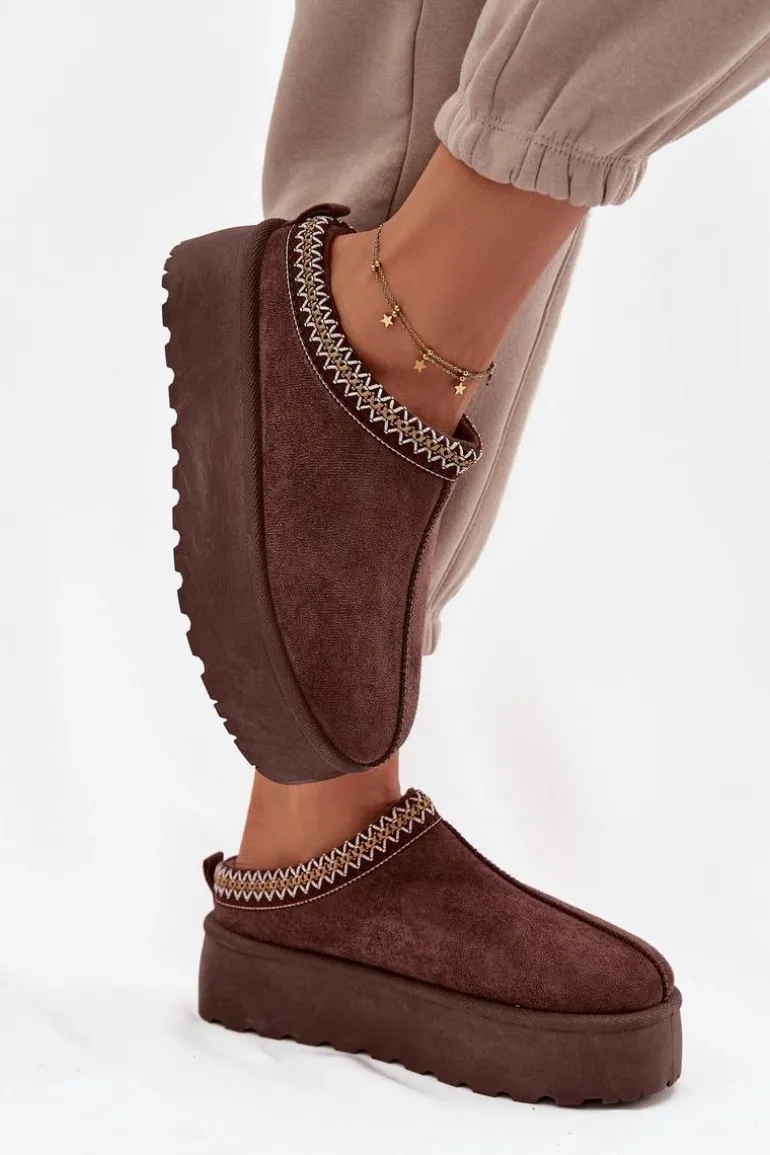 Śniegowce Damskie Z Ozdobnym Haftem Czekoladowe Jenira