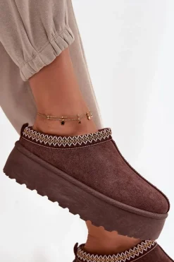 Śniegowce Damskie Z Ozdobnym Haftem Czekoladowe Jenira