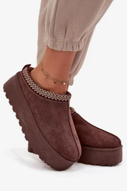 Śniegowce Damskie Z Ozdobnym Haftem Czekoladowe Jenira