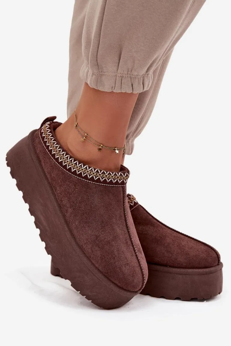 Śniegowce Damskie Z Ozdobnym Haftem Czekoladowe Jenira