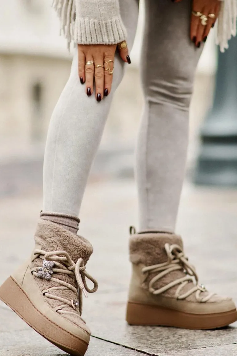 Śniegowce Damskie Z Przypinkami I Futerkiem Typu Baranek Brązowe Almatiza