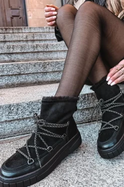 Śniegowce Damskie Z Wiązaniem Czarne Isalisse