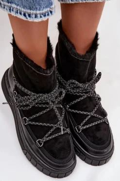 Śniegowce Damskie Z Wiązaniem Czarne Isalisse