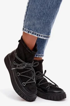 Śniegowce Damskie Z Wiązaniem Czarne Isalisse