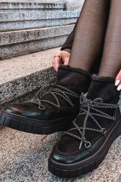 Śniegowce Damskie Z Wiązaniem Czarne Isalisse