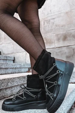 Śniegowce Damskie Z Wiązaniem Czarne Isalisse