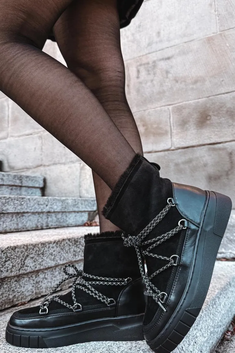 Śniegowce Damskie Z Wiązaniem Czarne Isalisse