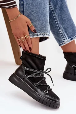 Śniegowce Damskie Z Wiązaniem Czarne Isalisse