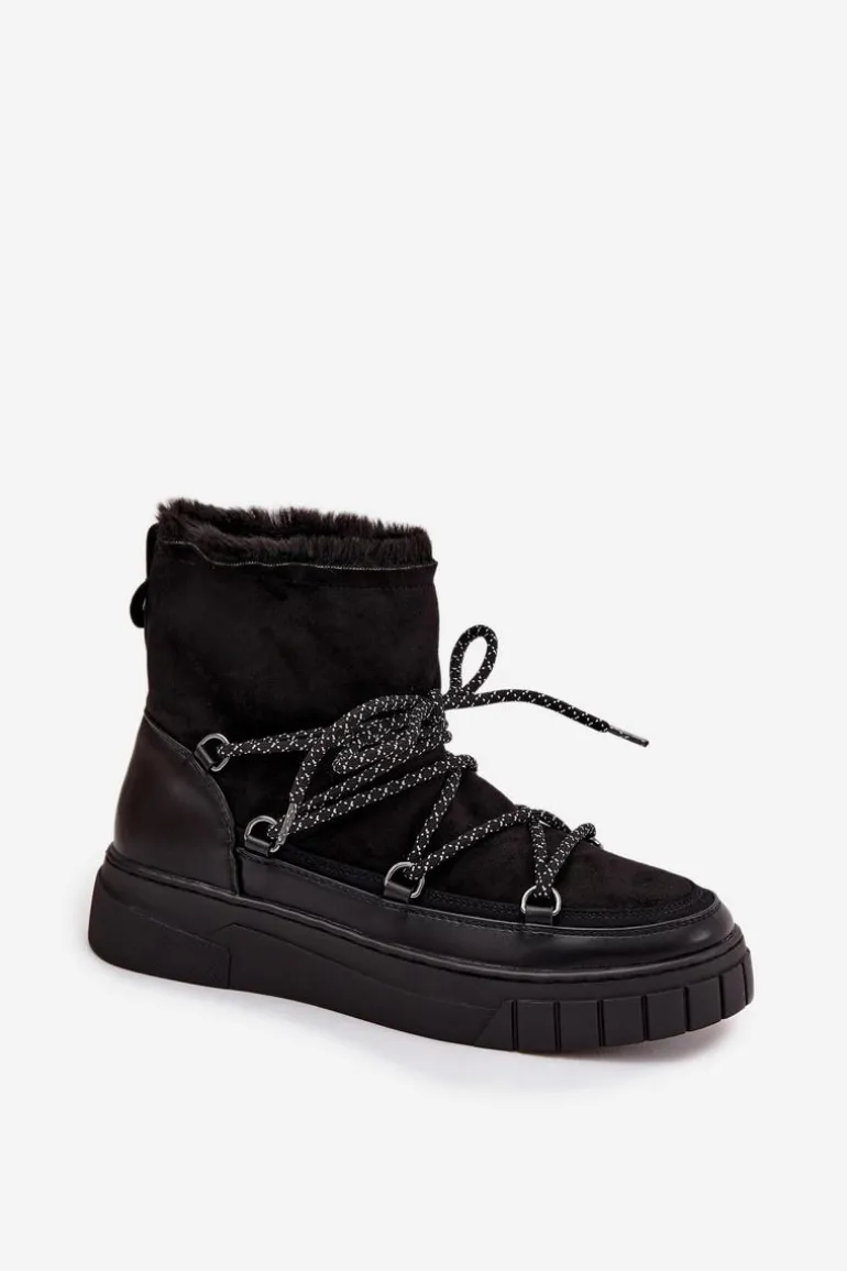 Śniegowce Damskie Z Wiązaniem Czarne Isalisse