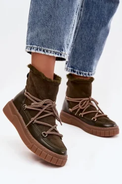 Śniegowce Damskie Z Wiązaniem Ciemnozielone Isalisse