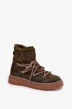 Śniegowce Damskie Z Wiązaniem Ciemnozielone Isalisse