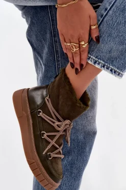 Śniegowce Damskie Z Wiązaniem Ciemnozielone Isalisse