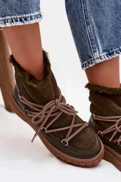 Śniegowce Damskie Z Wiązaniem Ciemnozielone Isalisse