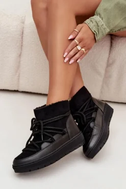 Śniegowce Damskie Z Wiązaniem Czarne Rebekah