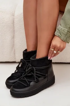 Śniegowce Damskie Z Wiązaniem Czarne Rebekah